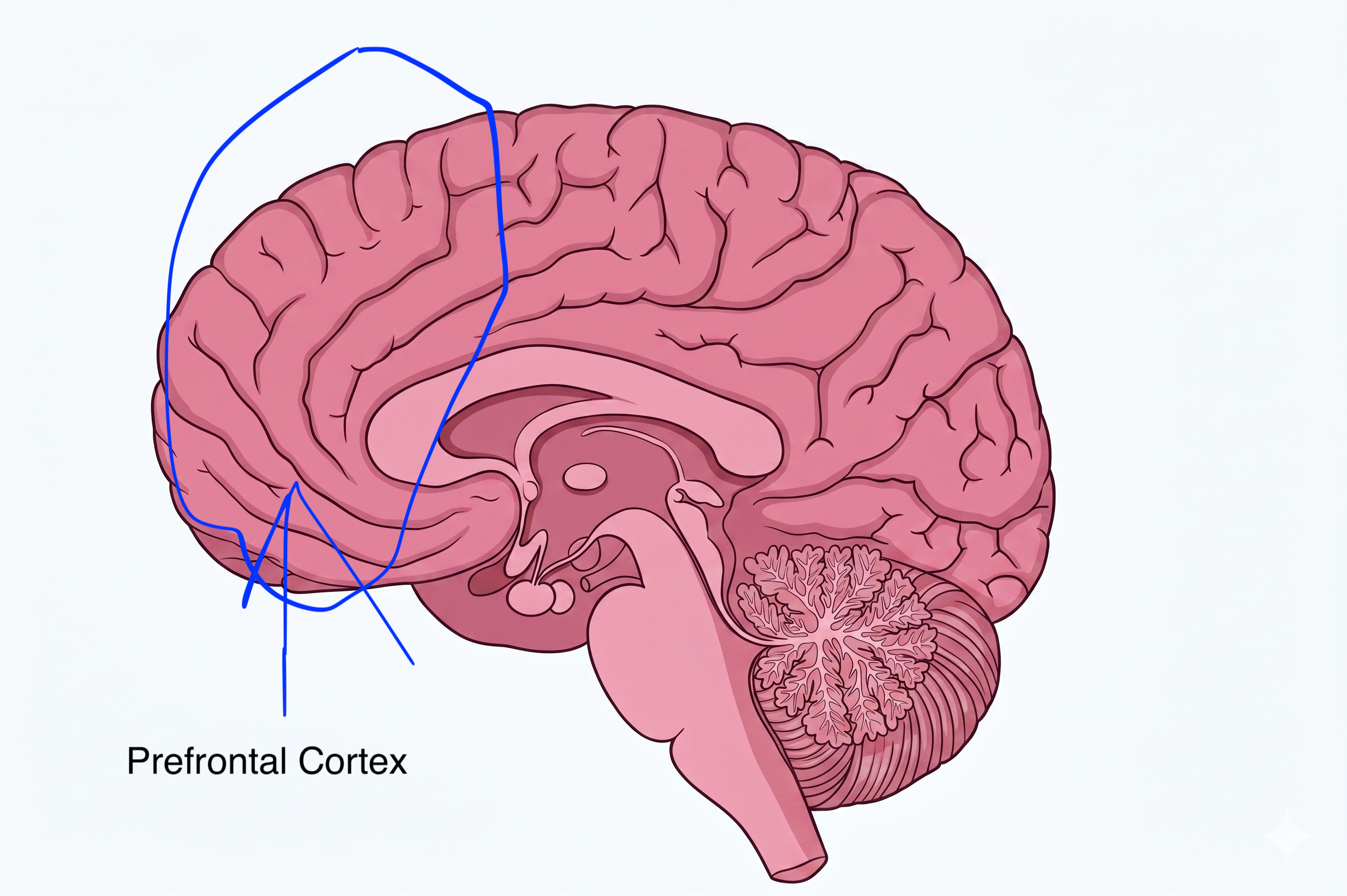 Prefrontal cortex location in brain
